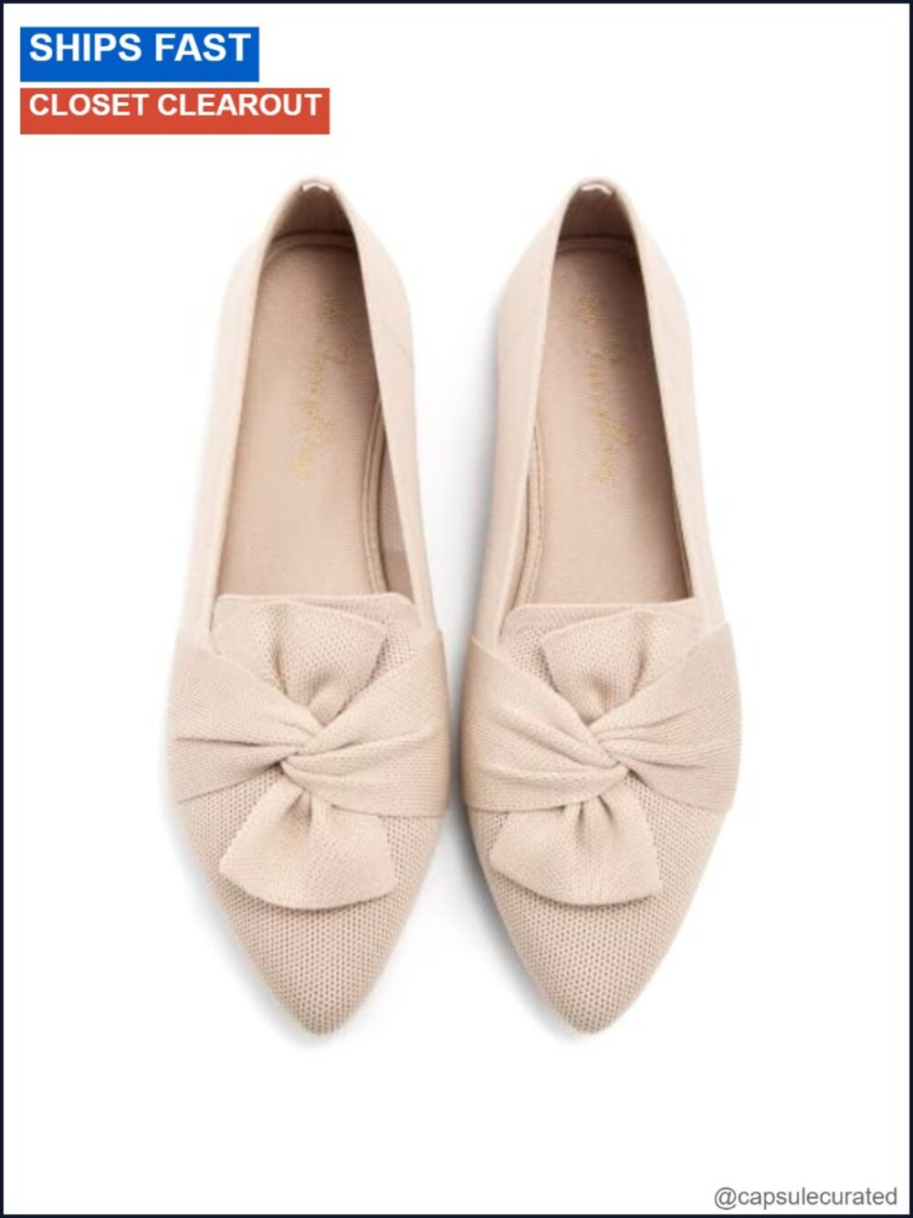 Women's Pointed Toe Bow Knit Ballet Flats Slip On Comfort Shoes